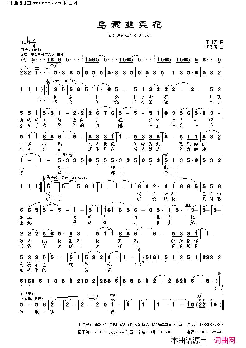 乌蒙韭菜花简谱