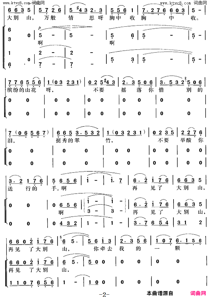 再见了，大别山简谱_冯晓阳演唱_王和泉/雷远生词曲