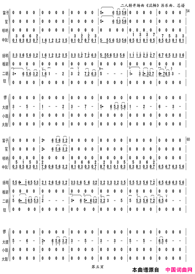 二人转开场曲_流畅_器乐曲总谱.第五页简谱