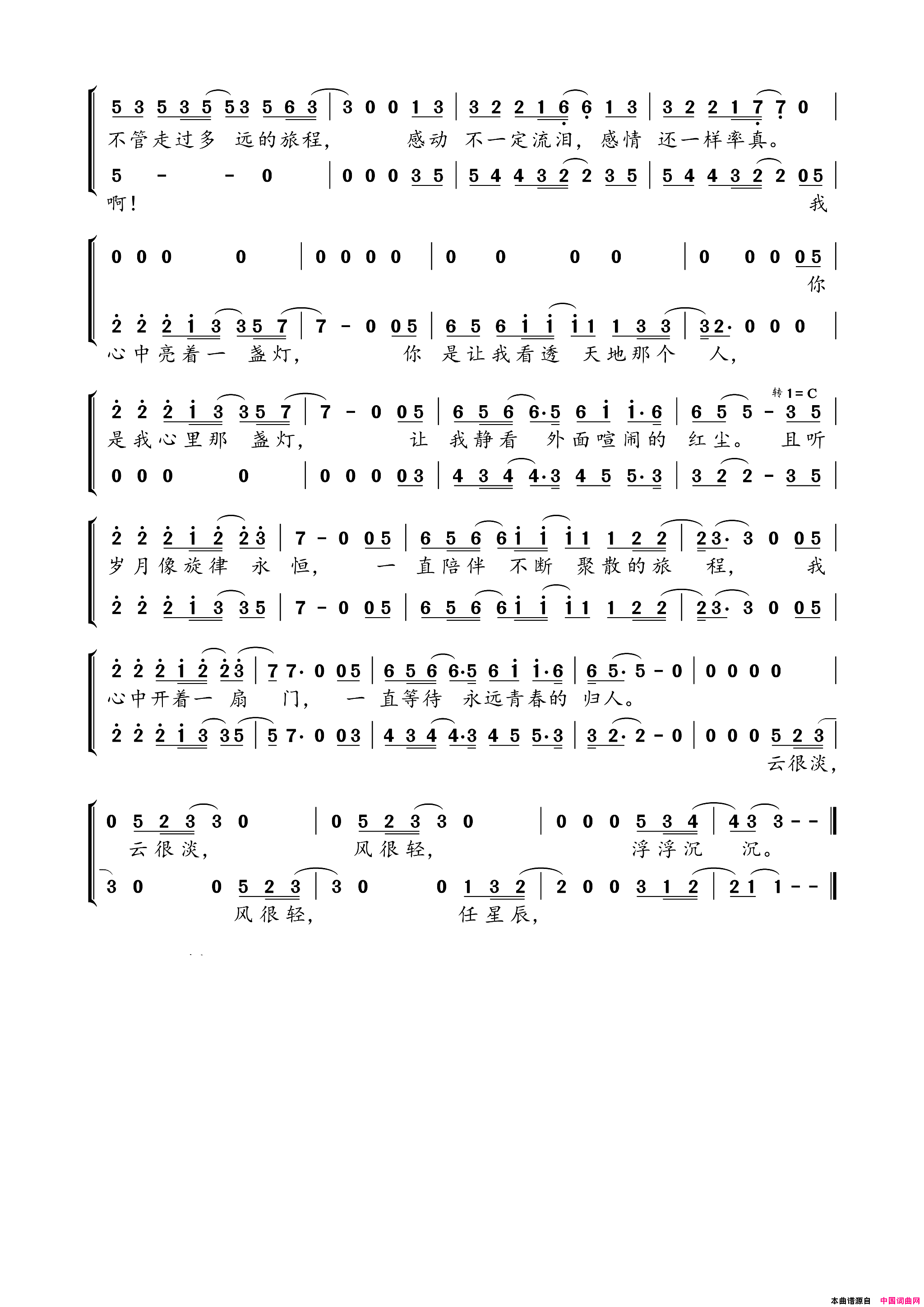 岁月2018春晚歌曲简谱_王菲演唱_王菲、那英/钱雷词曲