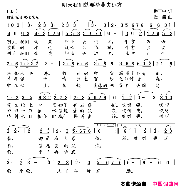 明天我们就要毕业去远方简谱