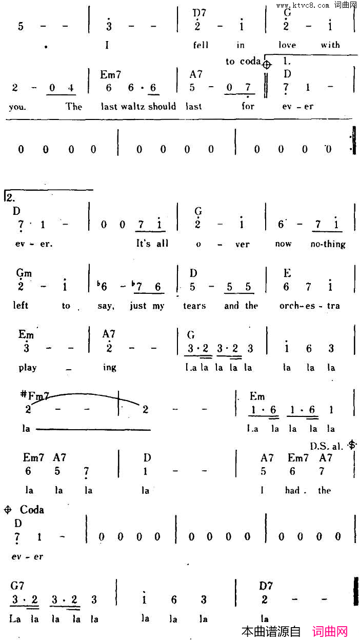 【美】TheLastWaltz最后的华尔兹、带和弦简谱