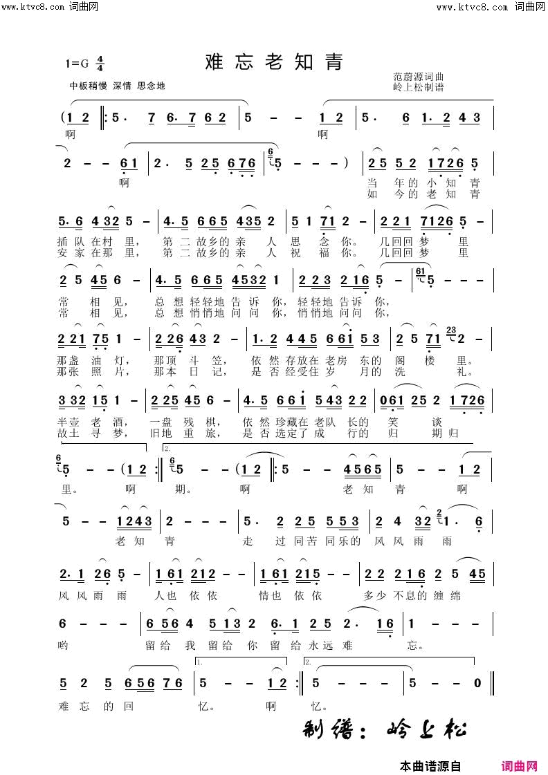 难忘老知青简谱