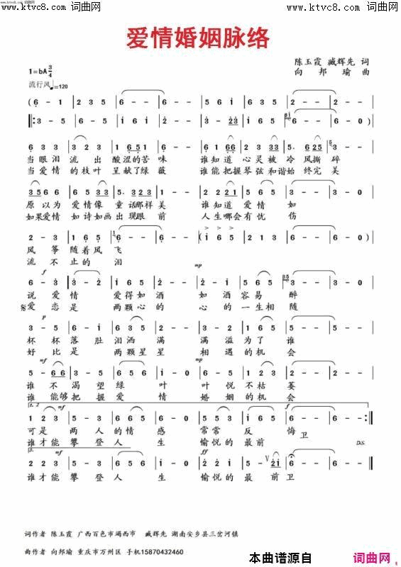 爱情婚姻脉络向邦瑜版本简谱_臧辉先演唱_陈玉霞、臧辉先、臧辉先/向邦瑜词曲