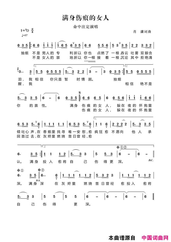 满身伤痕的女人简谱
