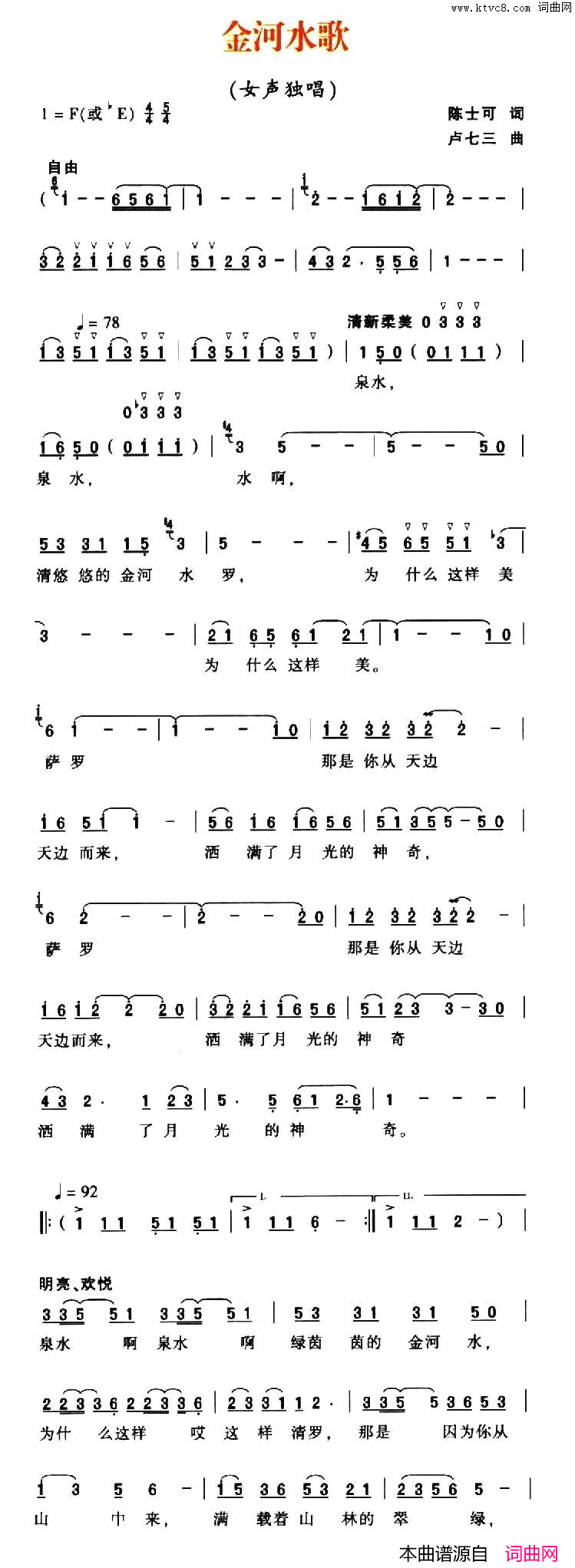 金沙水歌简谱