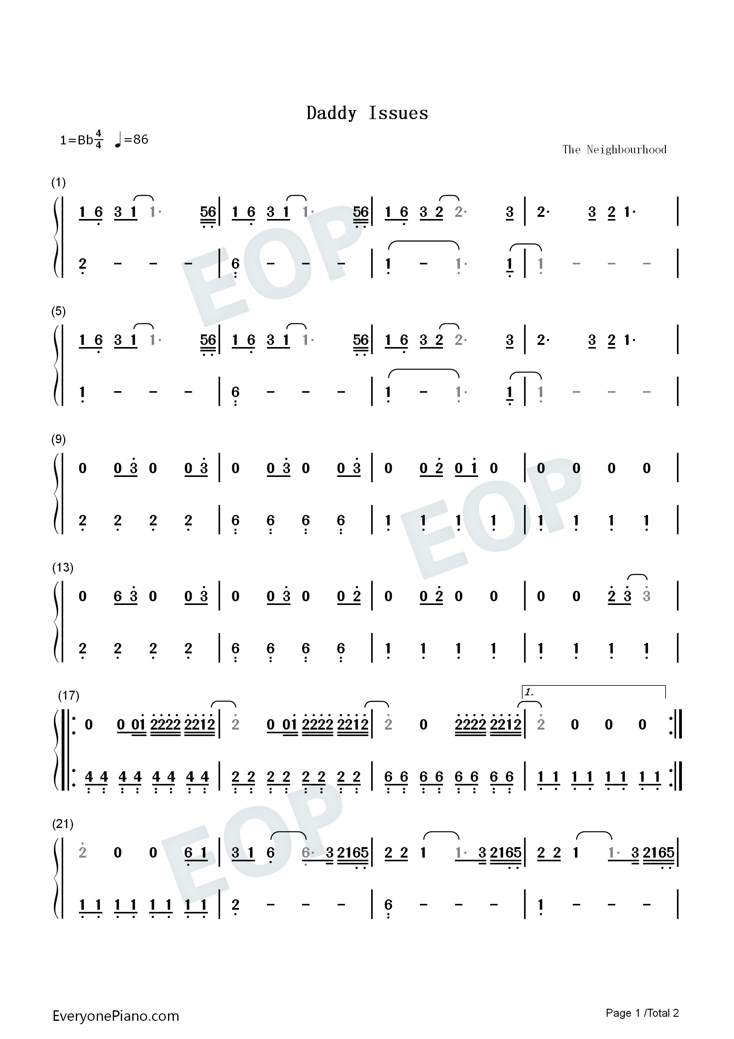 Daddy_Issues钢琴简谱_The_Neighbourhood演唱