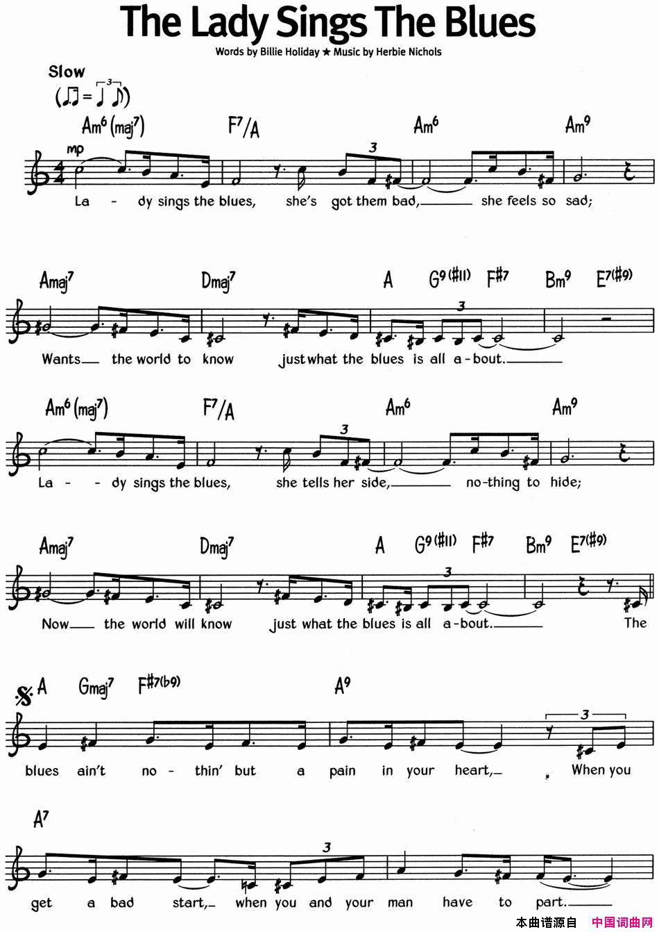 蓝调音乐:TheLadySingsTheBlues简谱