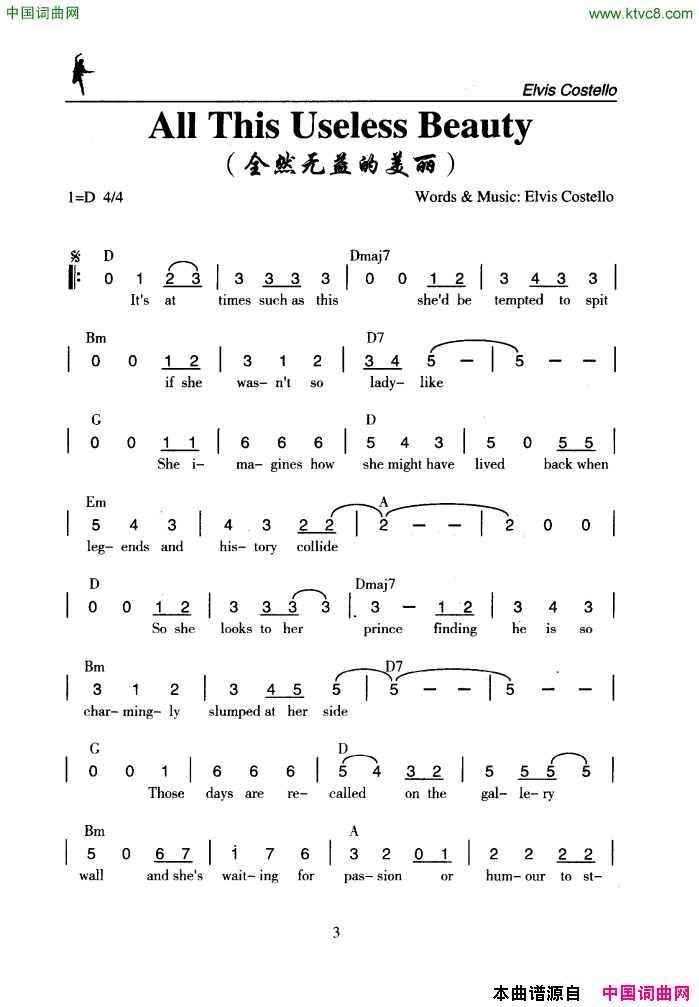 AllThisUselessBeauty全然无益的美丽All_This_Useless_Beauty全然无益的美丽简谱