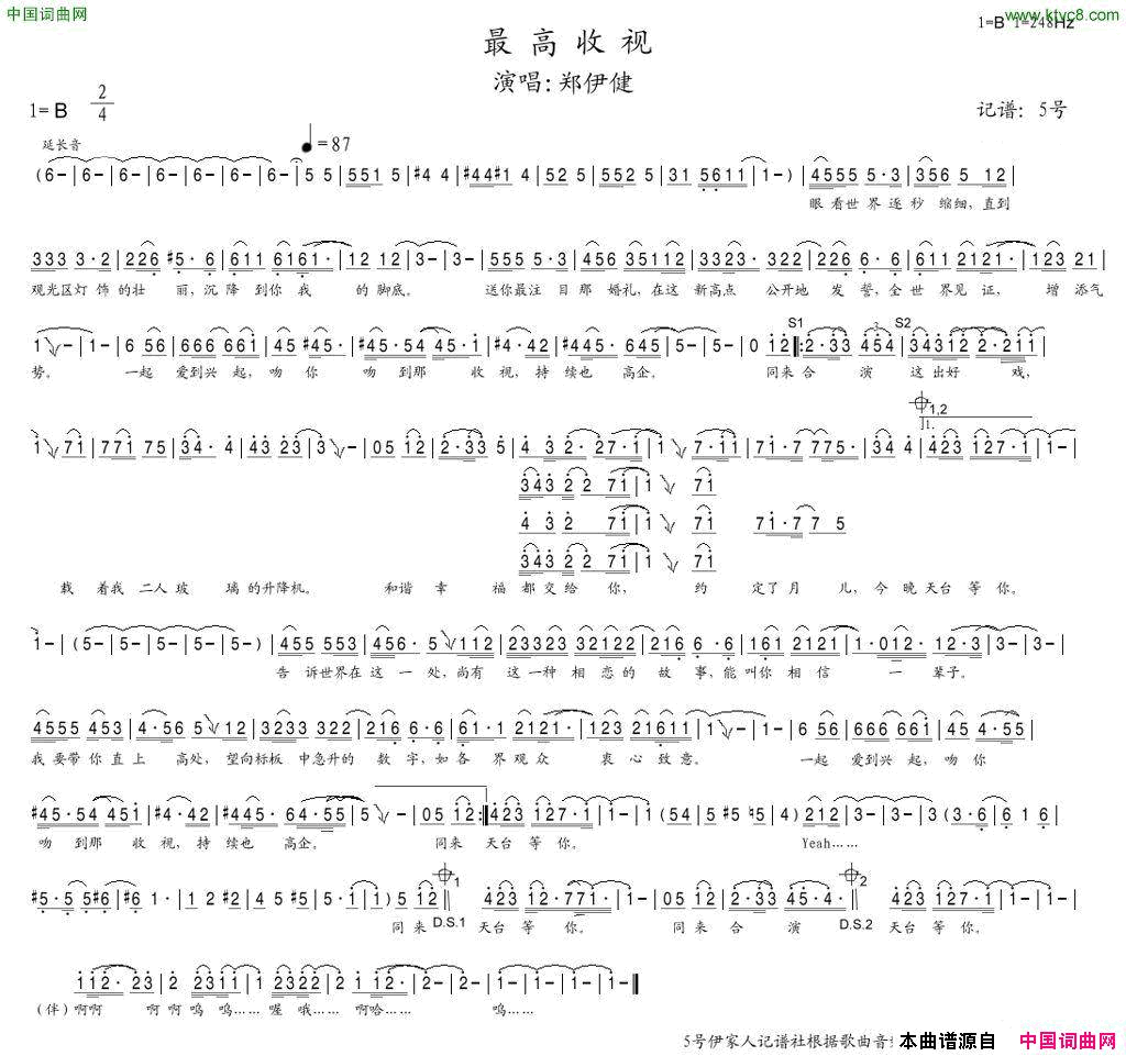 最高收视简谱_郑伊健演唱