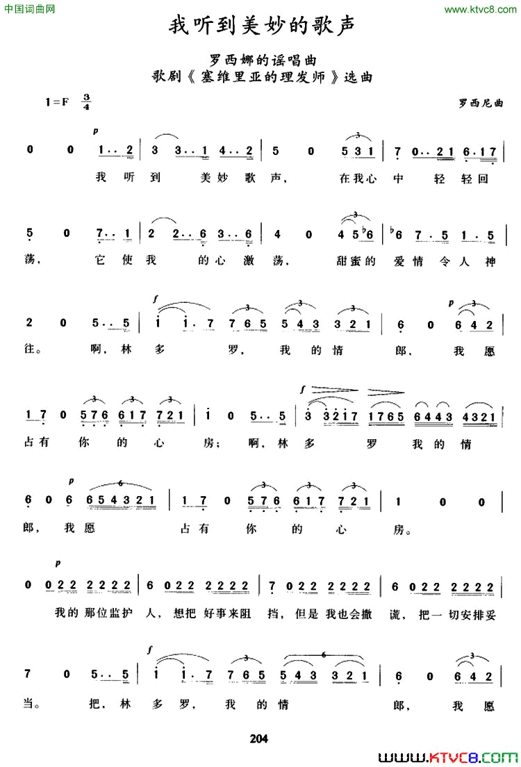 [意]我听到美妙的歌声歌剧_塞维利亚的理发师_罗西娜咏叹调简谱