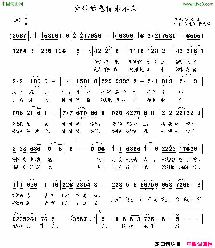 爹娘的恩情永不忘简谱