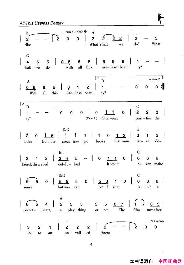 AllThisUselessBeauty全然无益的美丽All_This_Useless_Beauty全然无益的美丽简谱
