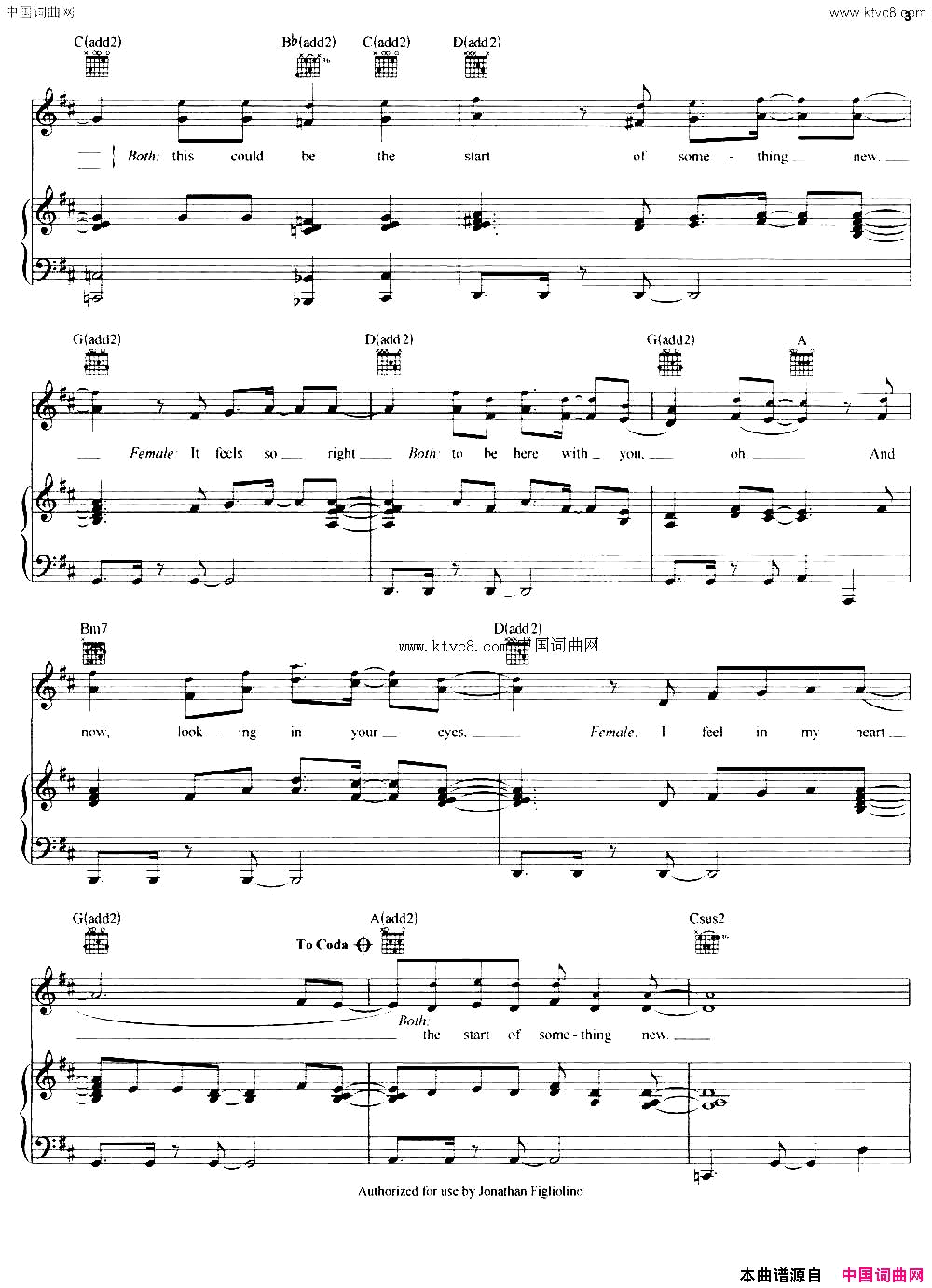 [美]StartOfSomethingNew正谱[美]Start_Of_Something_New正谱简谱