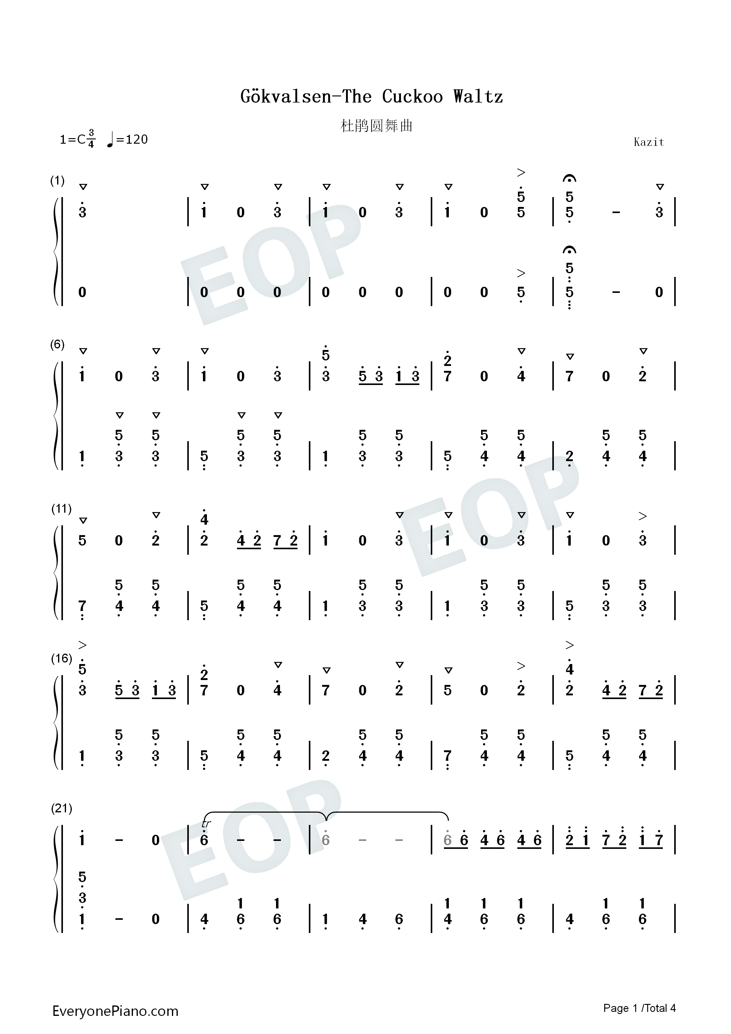 杜鹃圆舞曲钢琴简谱_约翰·埃曼努埃尔_·约纳森_Johan_Emanuel_Jonasson演唱