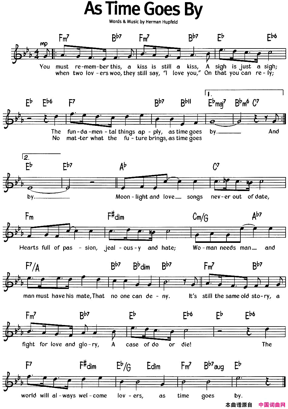 蓝调音乐：AsTimeGoesBy简谱