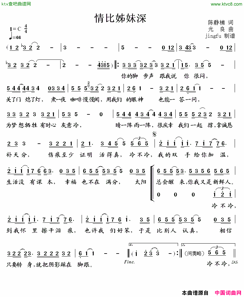 情比姊妹深简谱_锦绣二重唱演唱_陈静楠/光良词曲