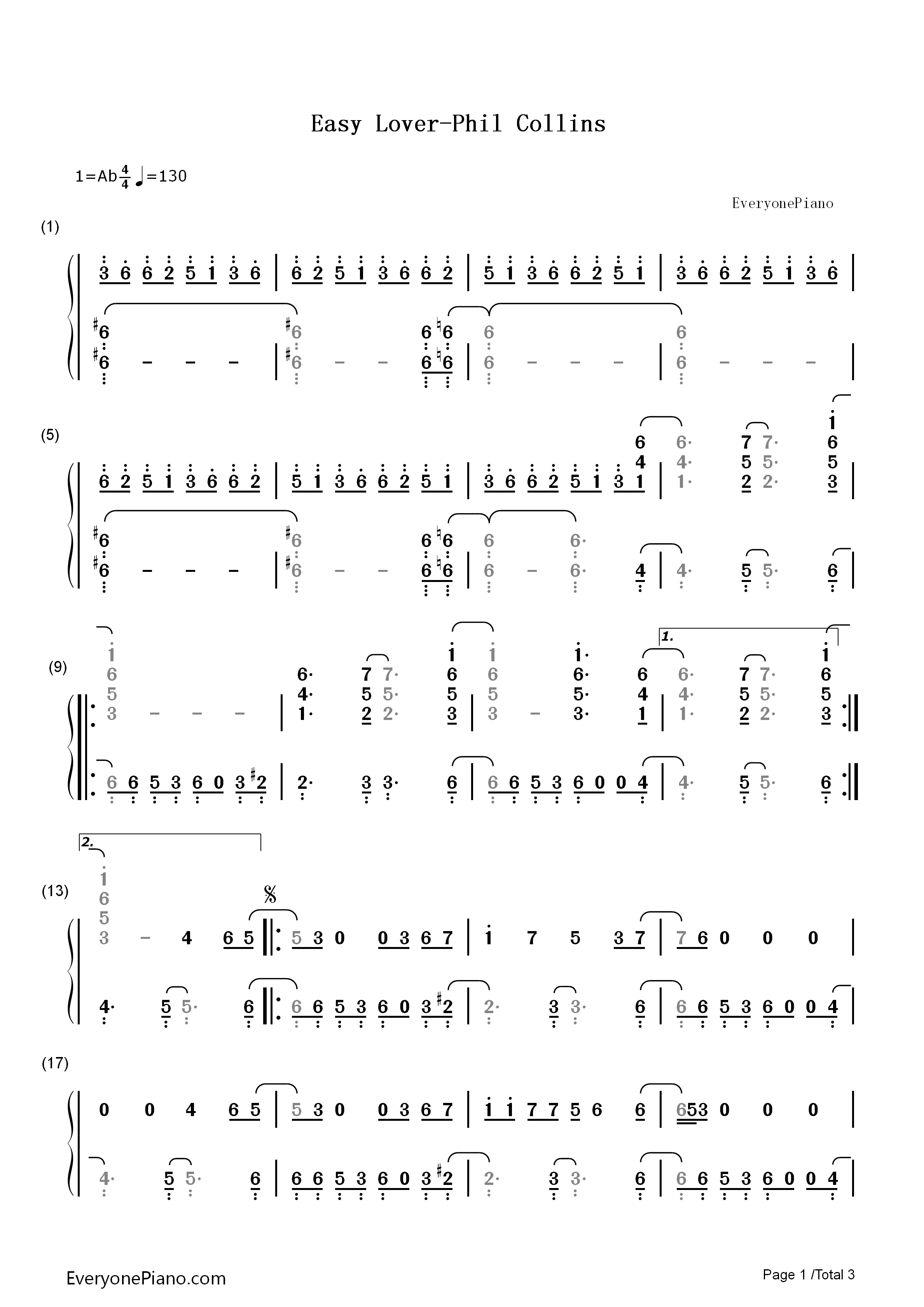 Easy_Lover钢琴简谱_Philip_Bailey_&_Phil_Collins演唱