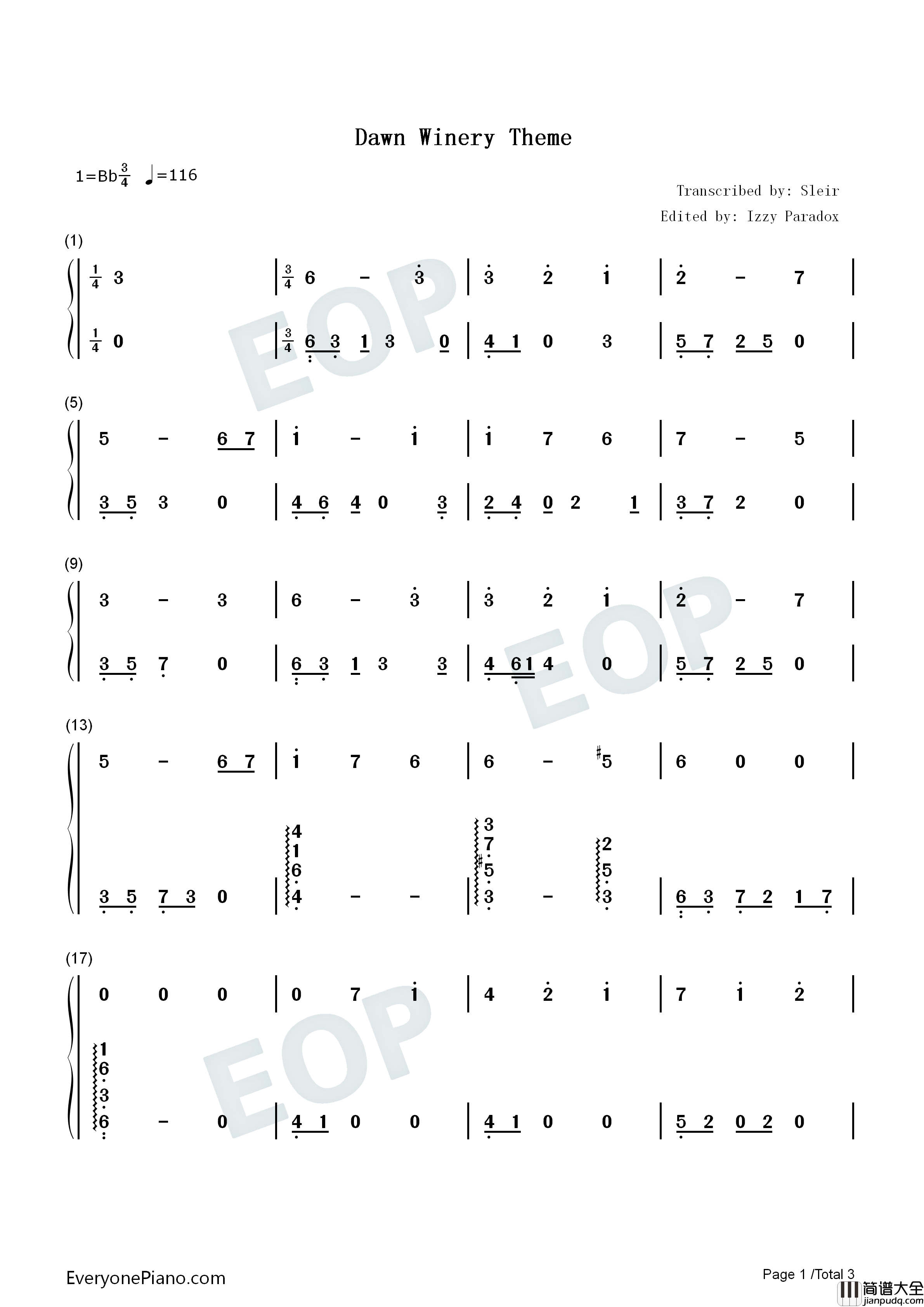 Dawn_Winery_Theme钢琴简谱_陈致逸_HOYO_MiX演唱