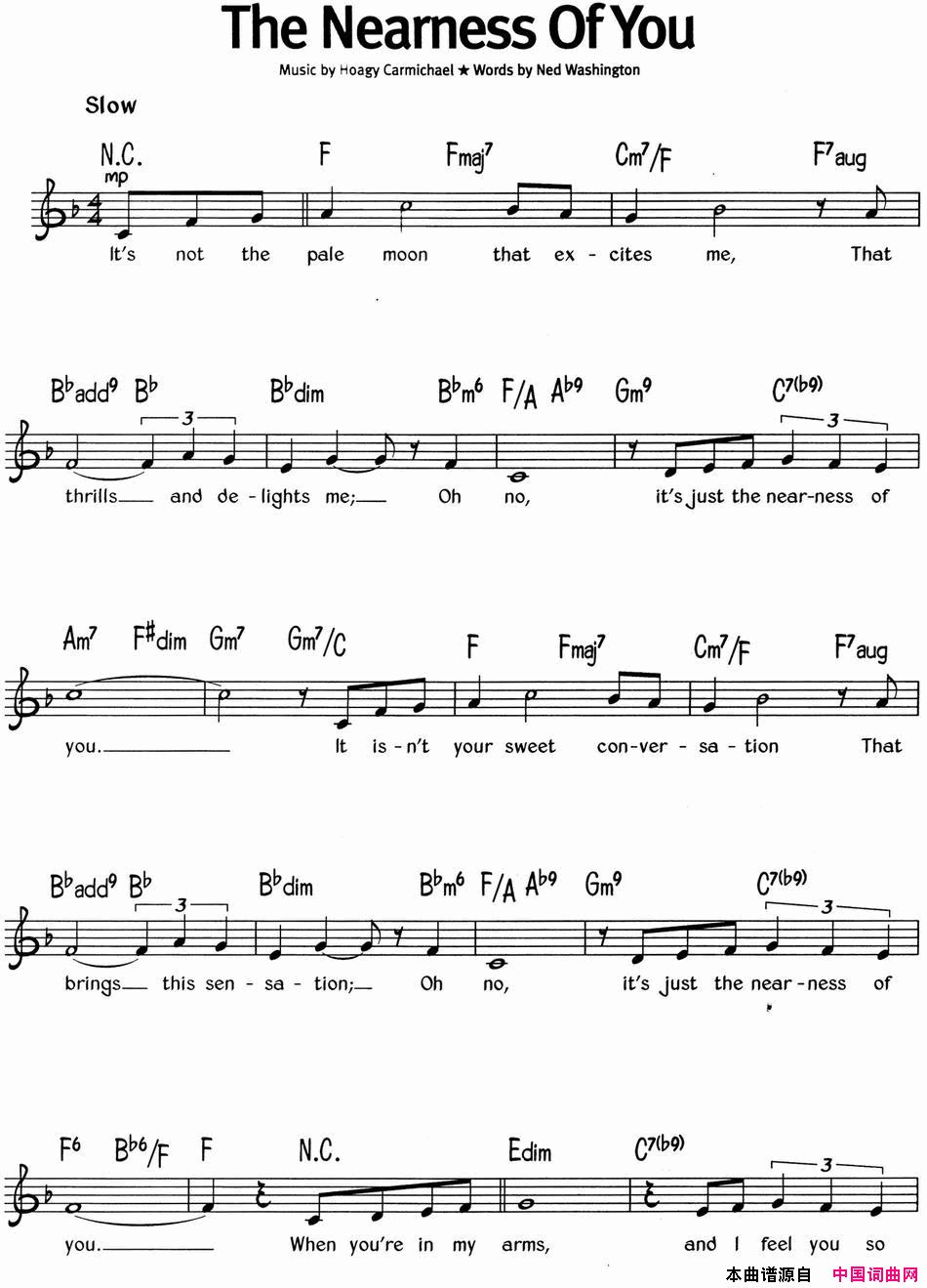 蓝调音乐:TheNearnessOfYou简谱