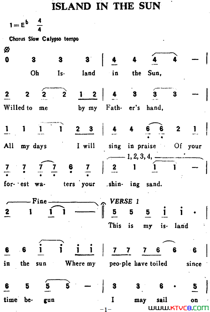 ISLANDINTHESUN赤道上的小岛ISLAND_IN_THE_SUN赤道上的小岛简谱