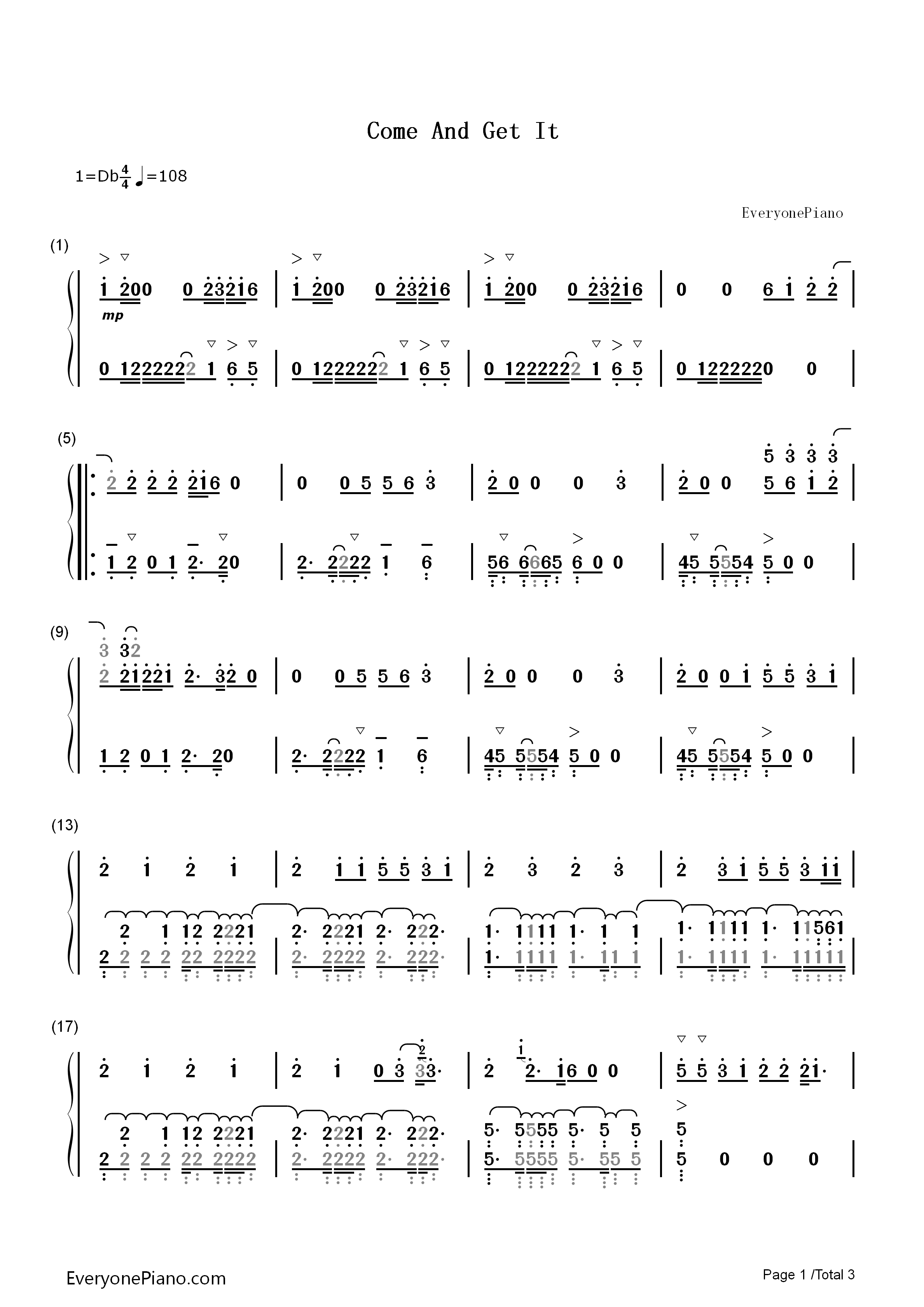 Come_and_Get_It钢琴简谱_John_Newman演唱