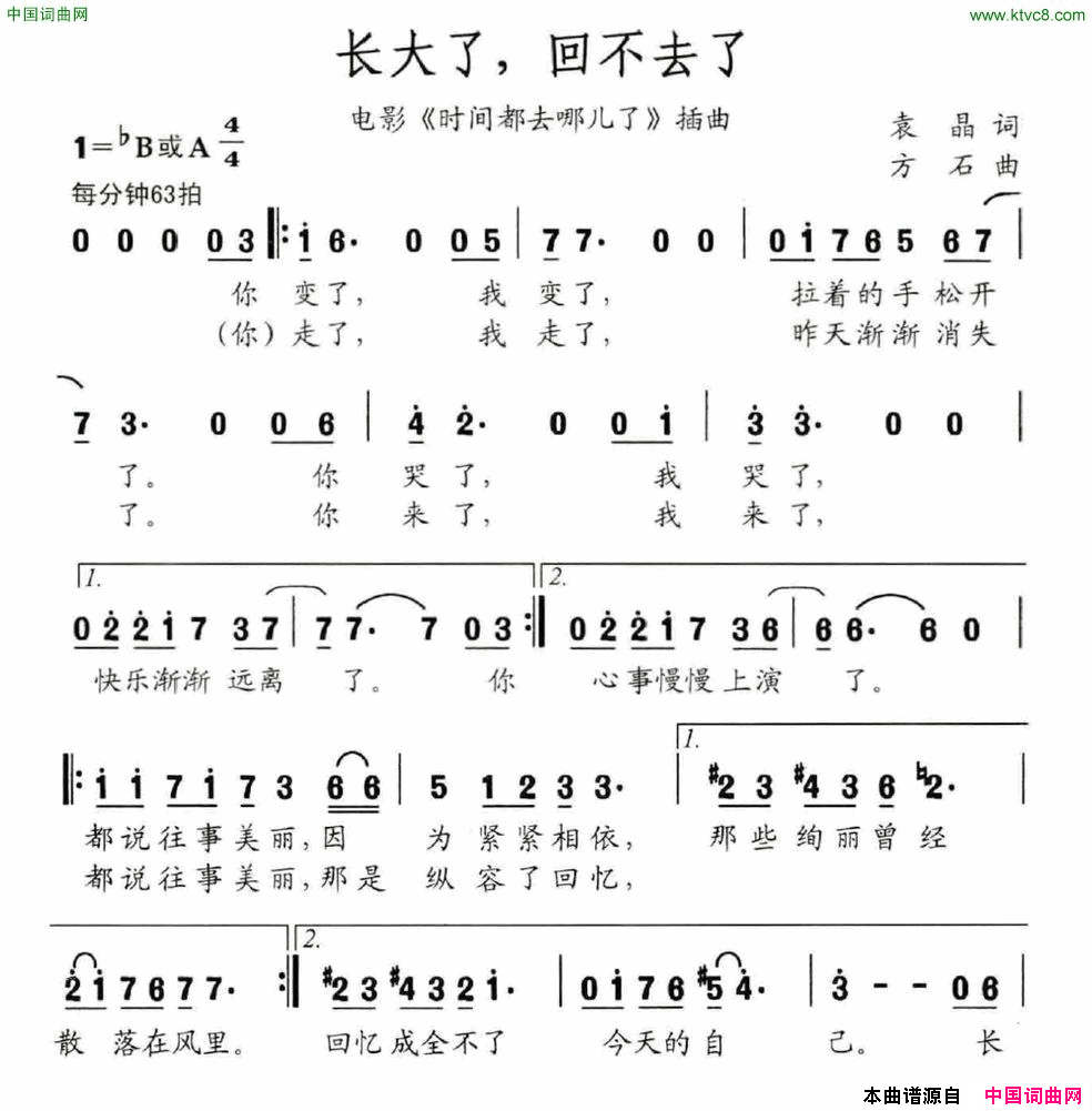 长大了,回不去了电影_时间都去哪儿了_插曲简谱_廖昌永演唱_袁晶/方石词曲