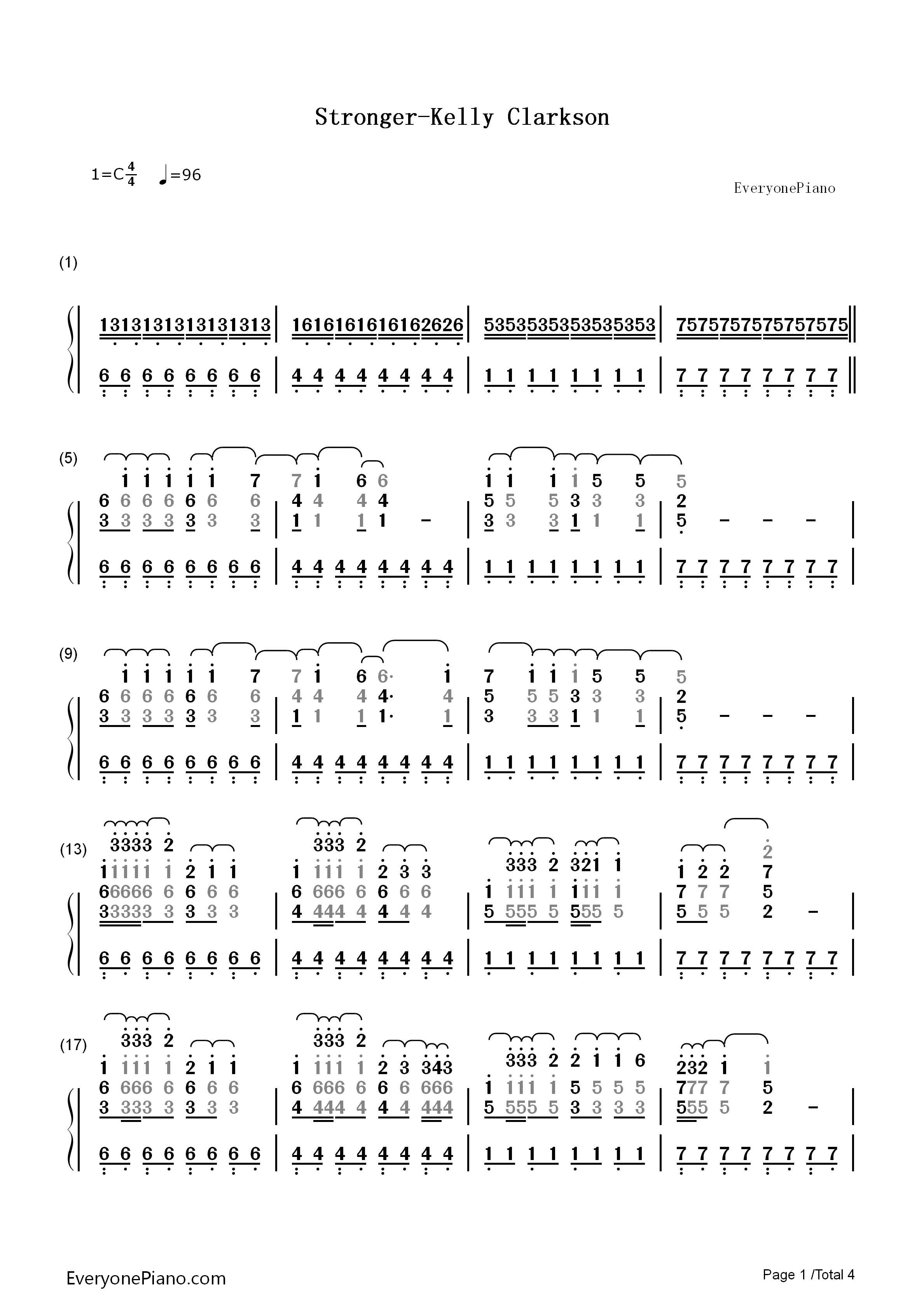 Stronger钢琴简谱_Kelly_Clarkson演唱