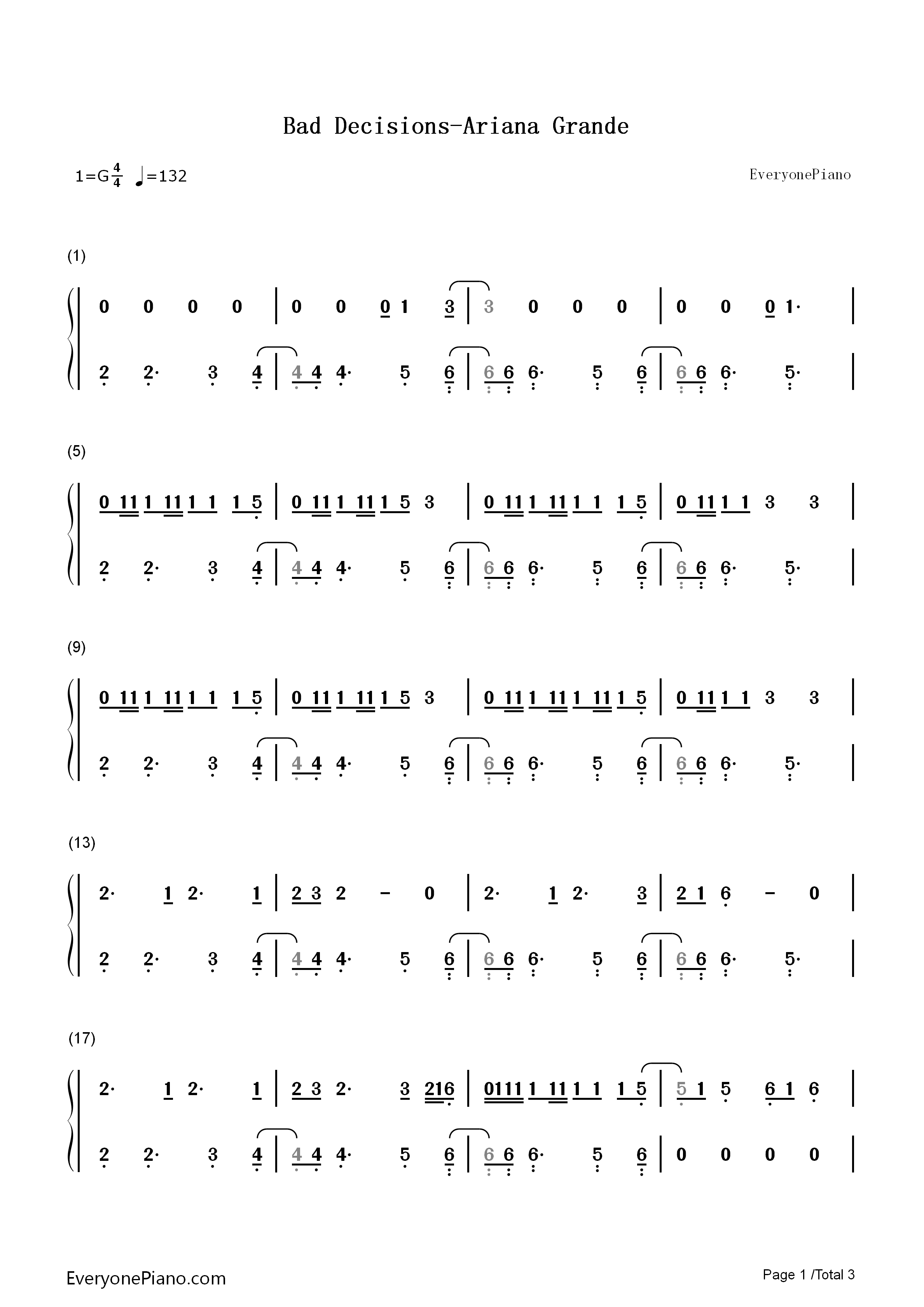 Bad_Decisions钢琴简谱_Ariana_Grande演唱