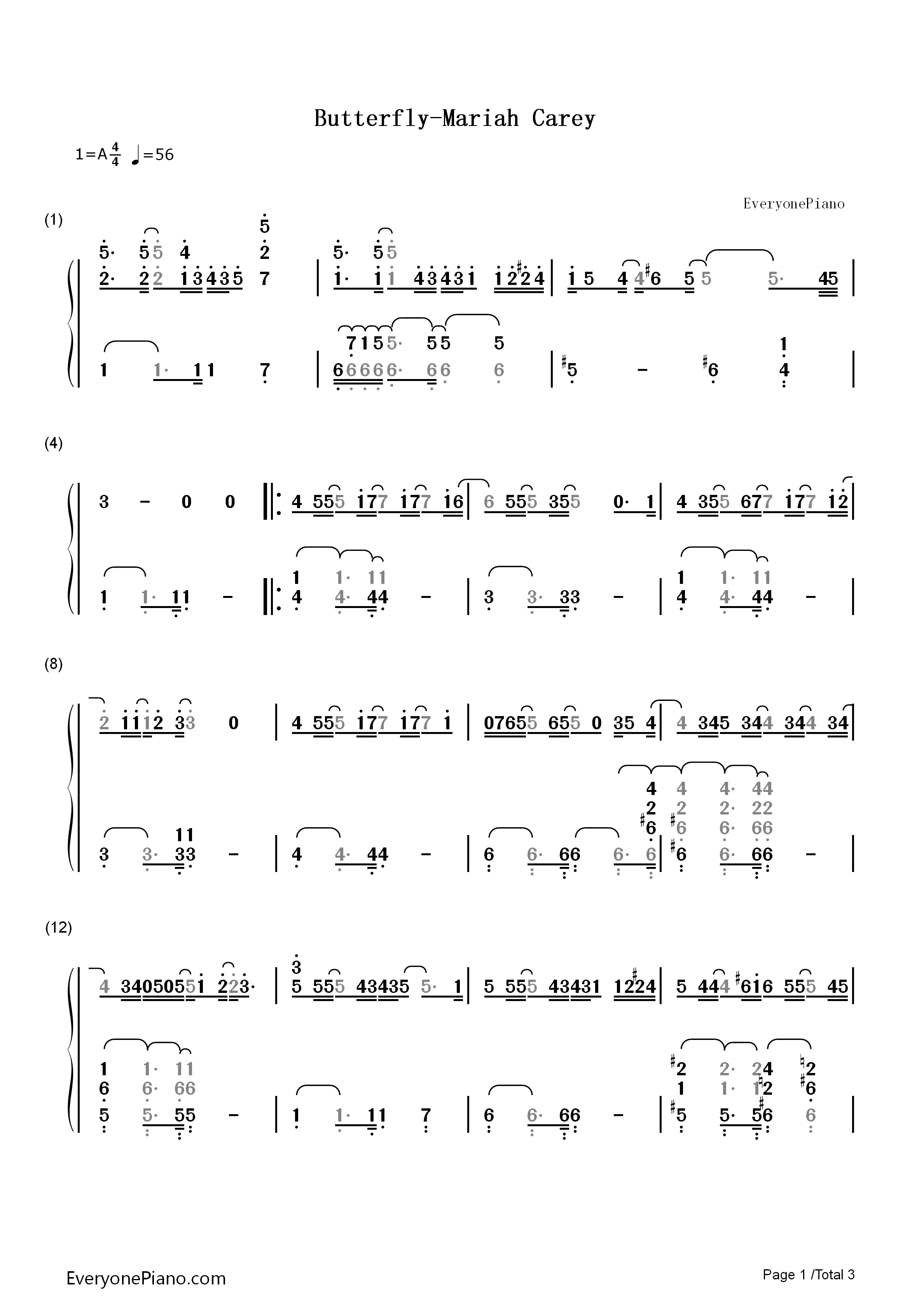 Butterfly钢琴简谱_Mariah_Carey演唱