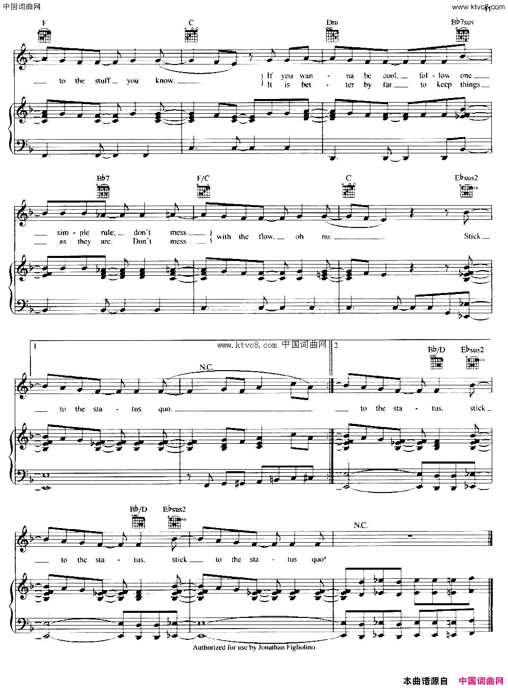 [美]StickToTheStatusQuo安于现状正谱[美]Stick_To_The_Status_Quo安于现状正谱简谱