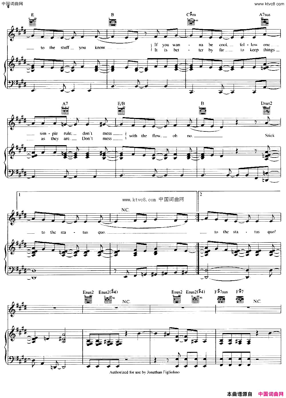 [美]StickToTheStatusQuo安于现状正谱[美]Stick_To_The_Status_Quo安于现状正谱简谱