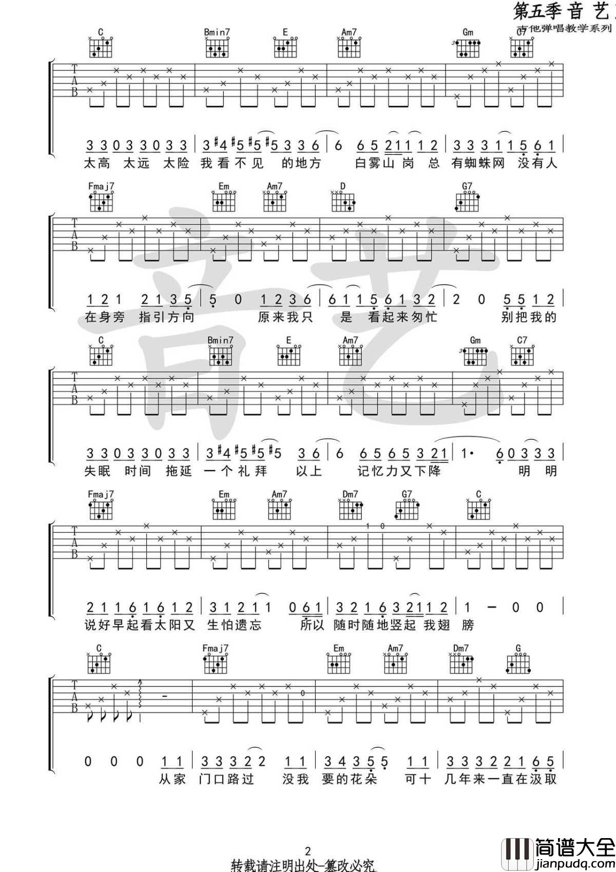 _蜜蜂_吉他谱_万玲琳C调版本_六线谱弹唱谱