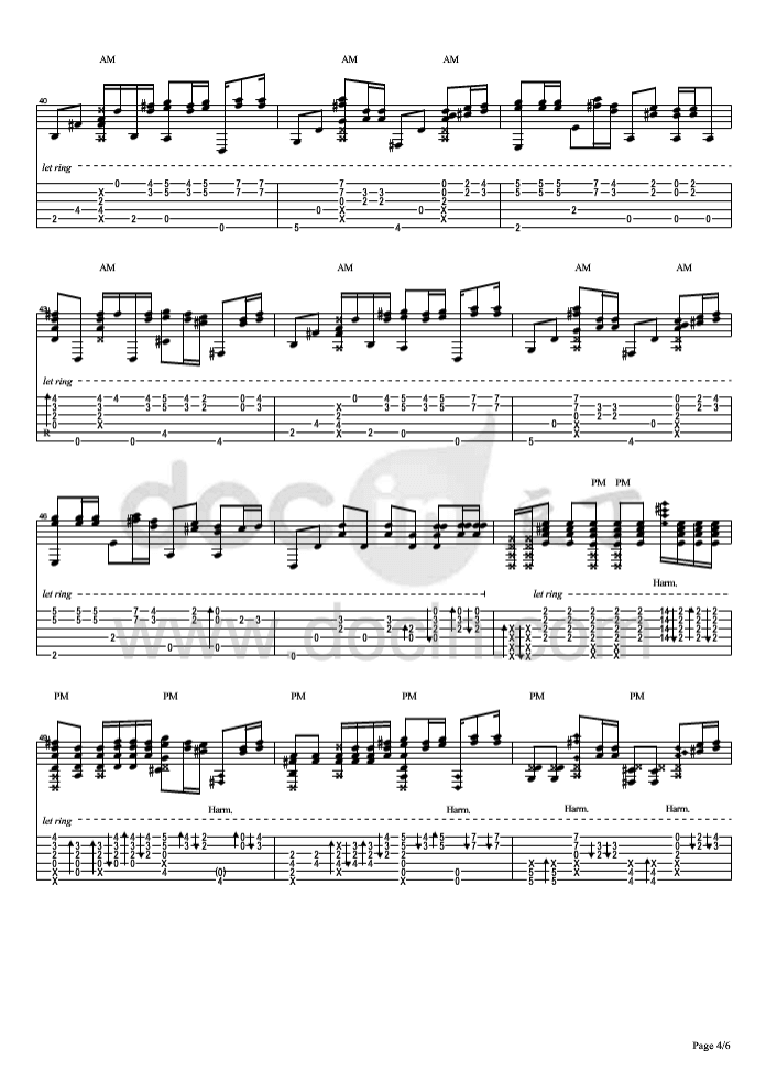 花水木吉他指弹谱_D调六线谱_松井佑贵