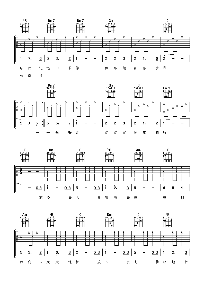 放心去飞吉他谱_F调_阿潘音乐工场编配_小虎队