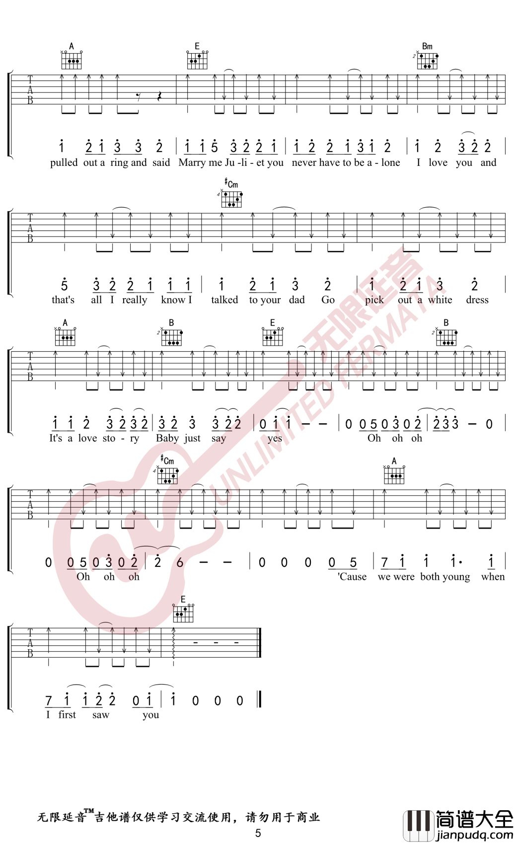 Love_Story吉他谱_Taylor_Swift_原版弹唱谱_无限延音编配