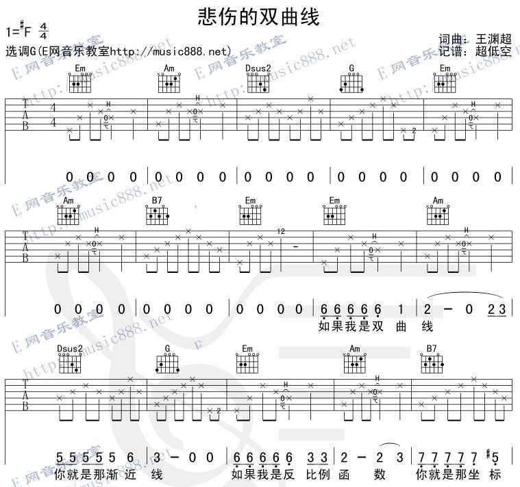 悲伤的双曲线吉他谱__老狼