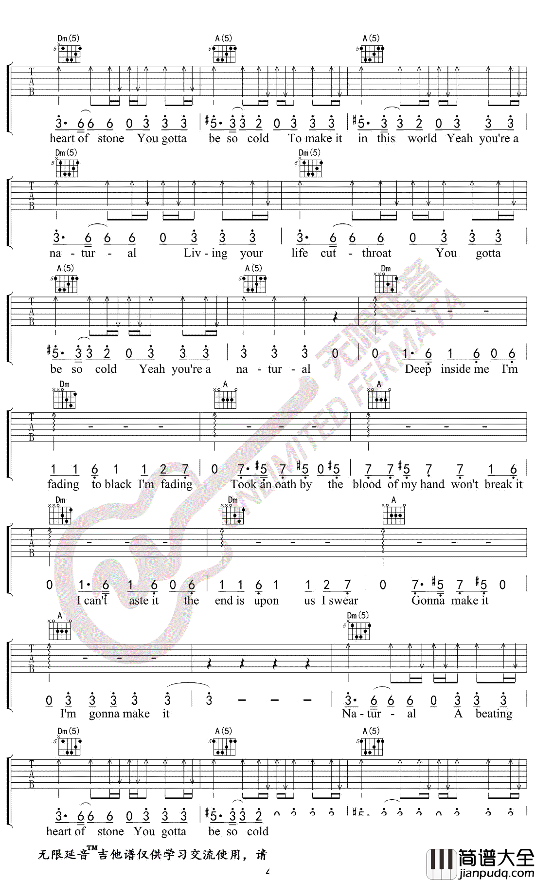 Natural吉他谱_Imagine_Dragons_梦龙乐队_弹唱六线谱