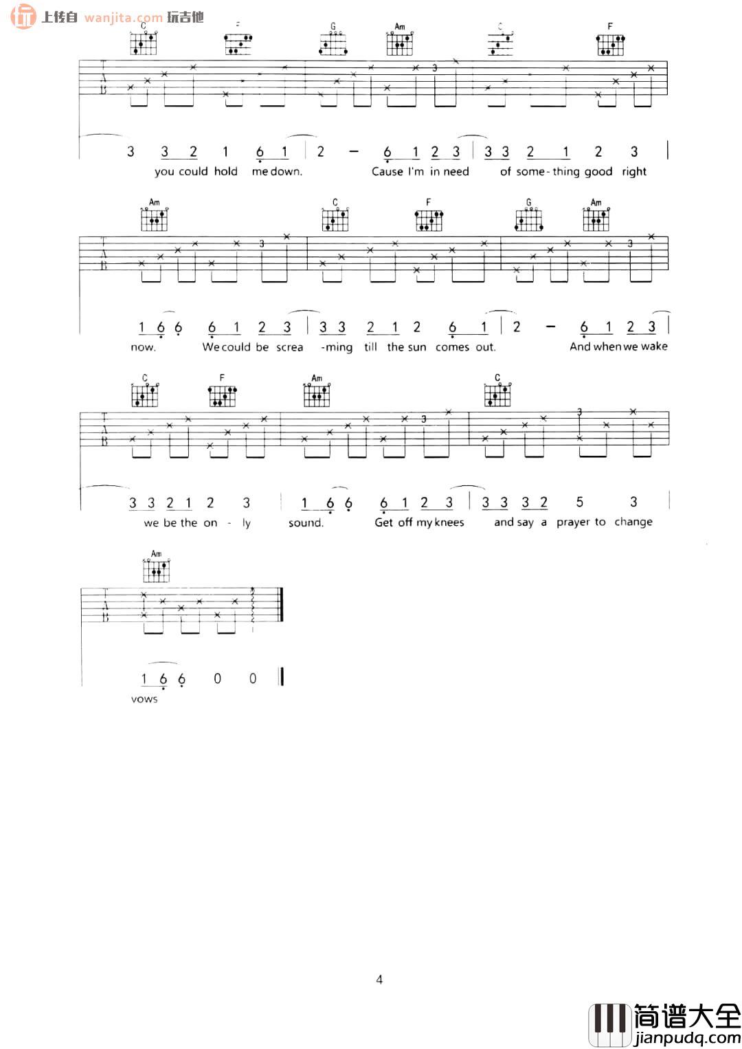 HandClap吉他谱_Fitz & The Tantrums_C调原本六线谱 HandClap吉他谱_Fitz_&_The_Tantrums_C调原本六线谱