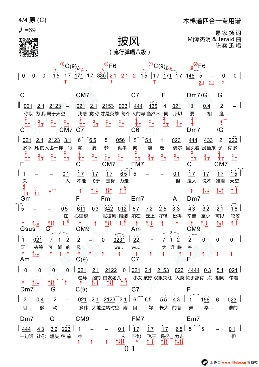 陈奕迅_披风_吉他谱_C调弹唱谱_和弦编配图片谱