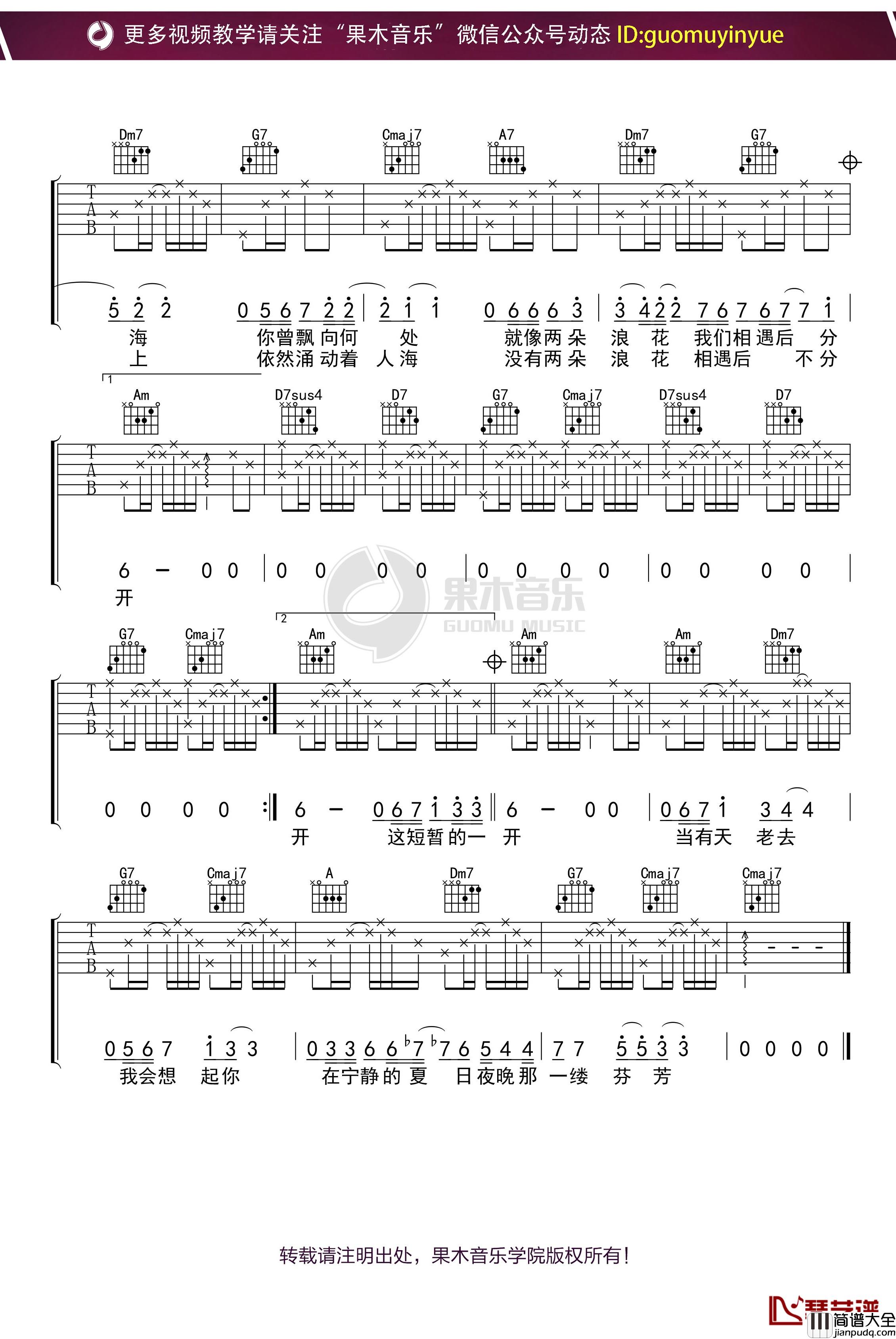 _当有天老去_吉他谱_C调果木浪子吉他教学入门曲谱