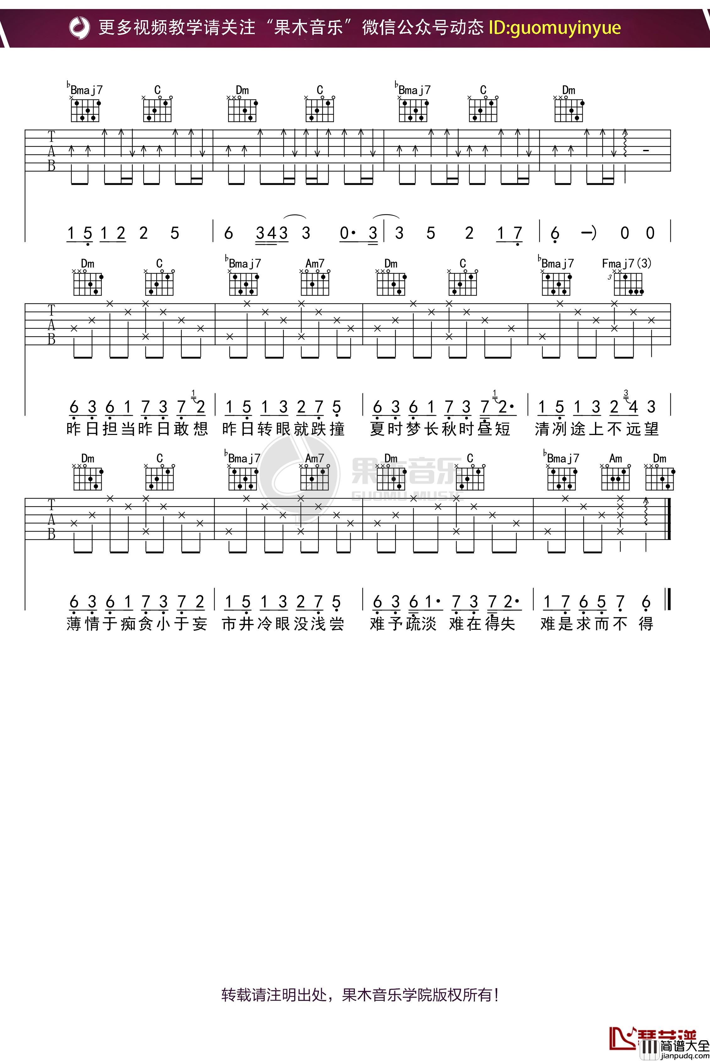 陈鸿宇_一如年少模样_吉他谱_F调弹唱六线谱