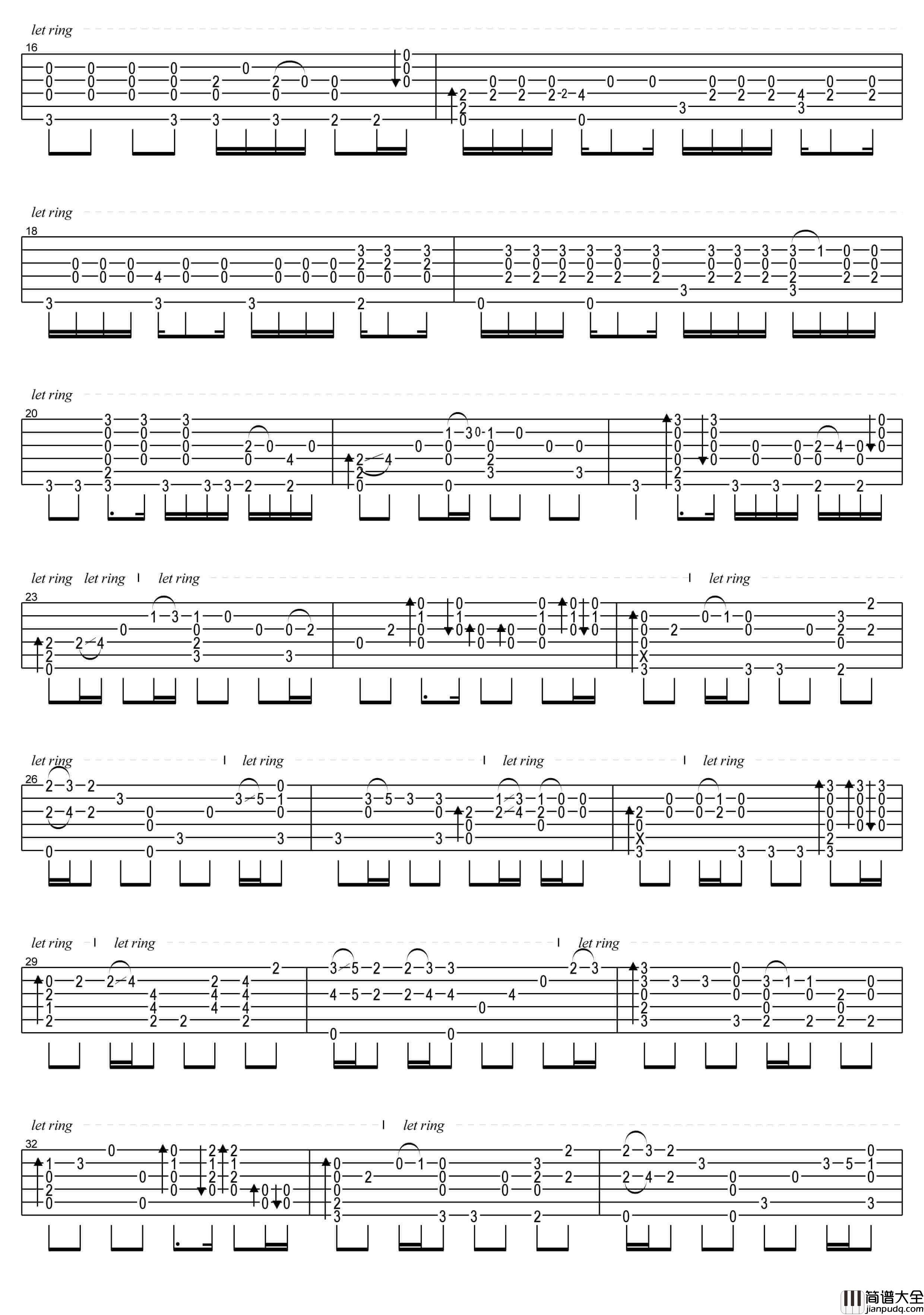 晴天指弹谱_卢家宏版_周杰伦