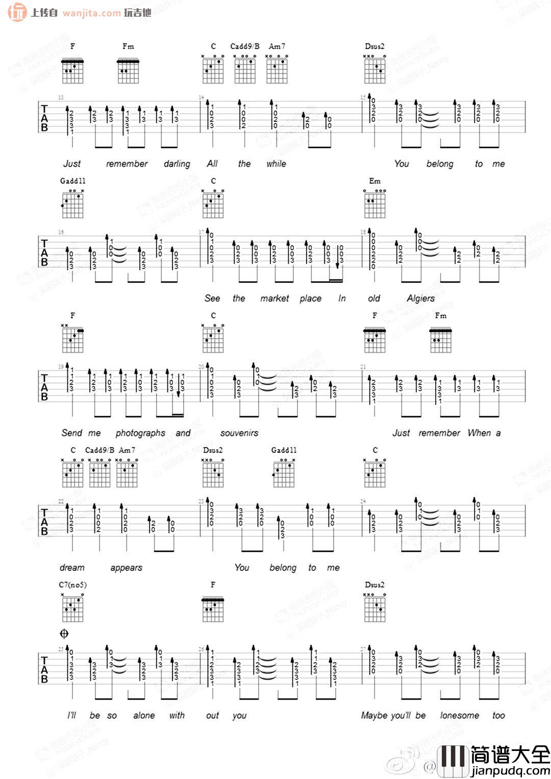 You Belong To Me吉他谱_Sue Thompson_C调原版六线谱 You_Belong_To_Me吉他谱_Sue_Thompson_C调原版六线谱