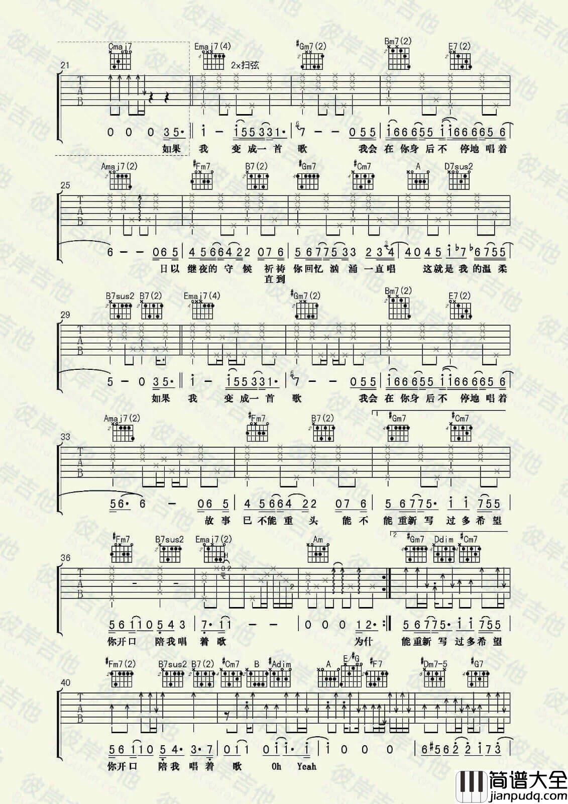 如果我变成一首歌吉他谱_E调附演示_林宥嘉