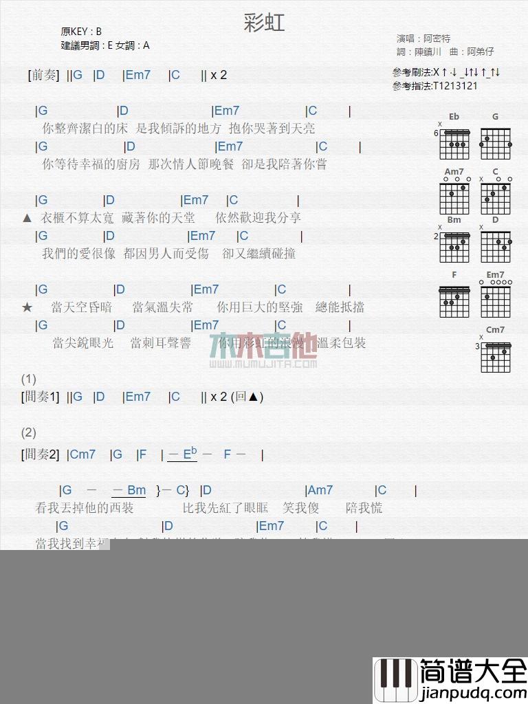 彩虹_吉他谱_张惠妹