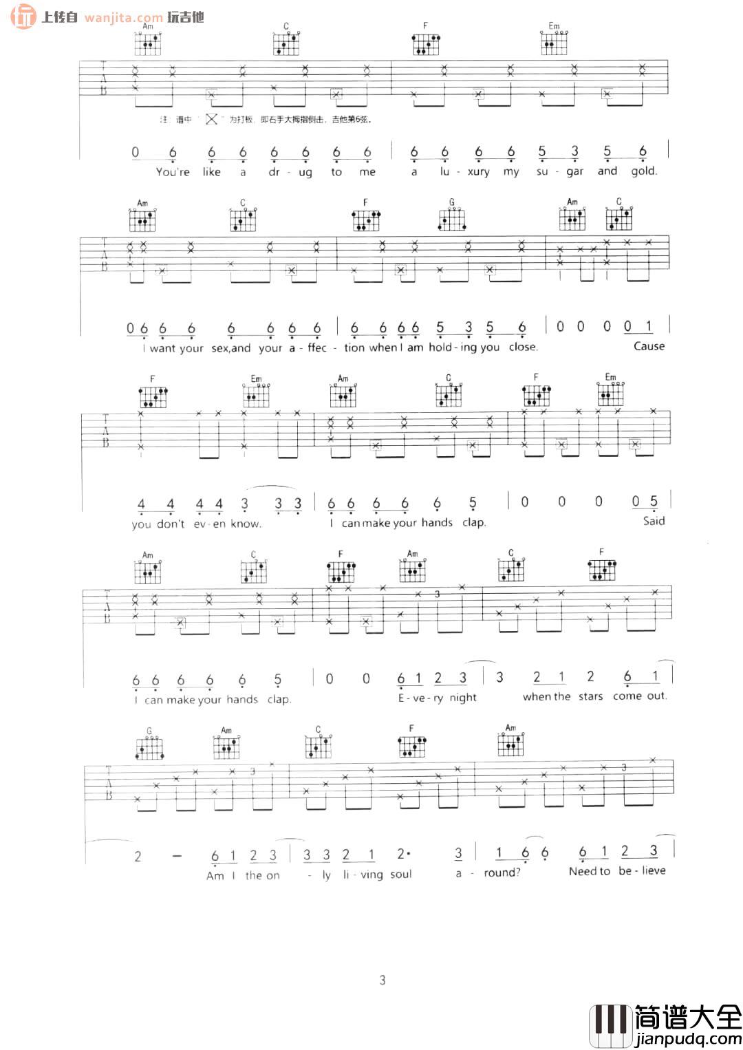 HandClap吉他谱_Fitz & The Tantrums_C调原本六线谱 HandClap吉他谱_Fitz_&_The_Tantrums_C调原本六线谱