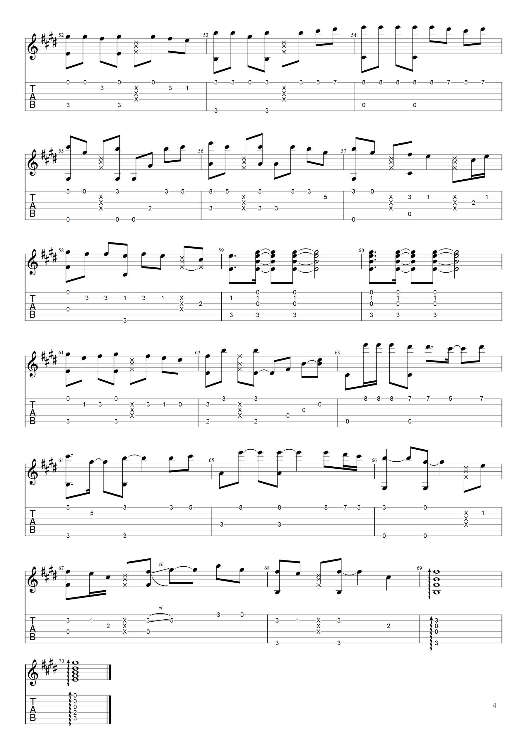 纸短情长指弹谱_烟把儿乐队_完整还原版_吉他独奏谱