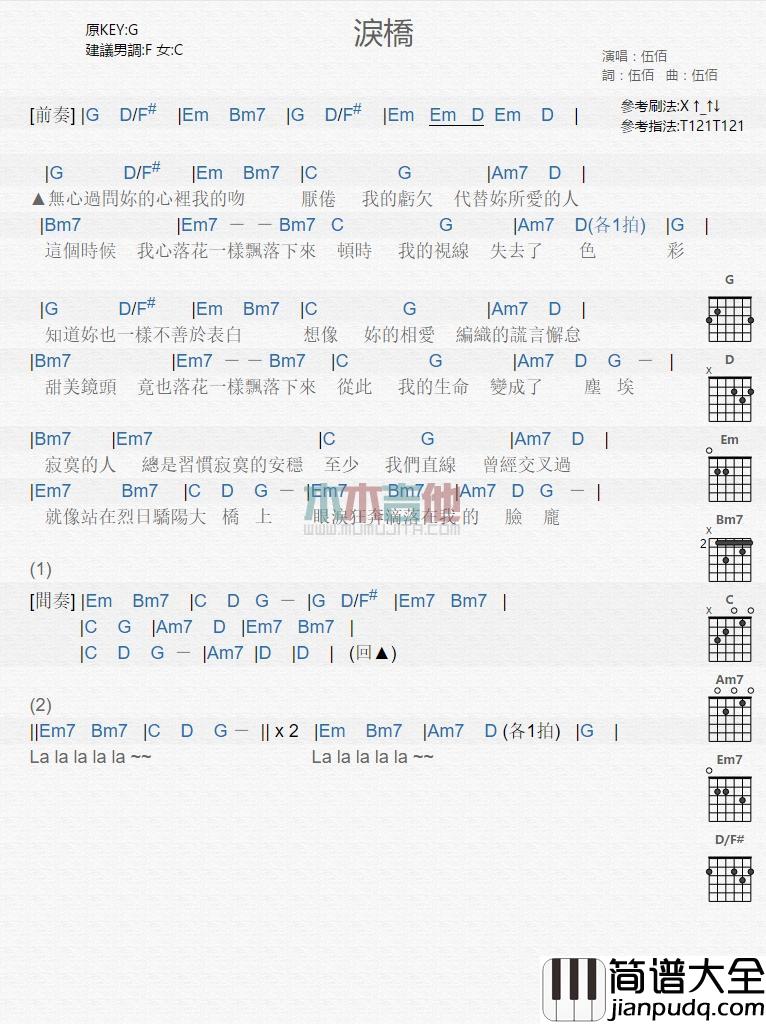 泪桥_吉他谱_伍佰