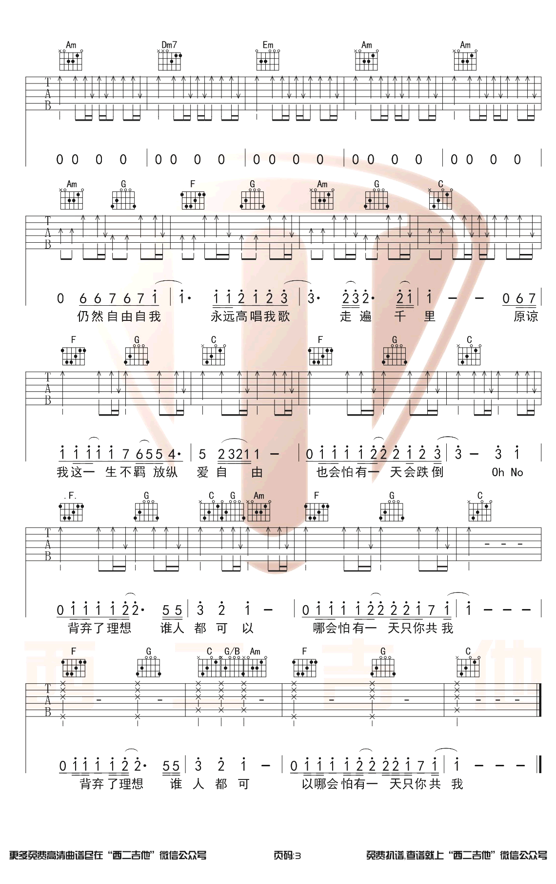 海阔天空吉他谱_Beyond_C调弹唱谱_吉他演示视频